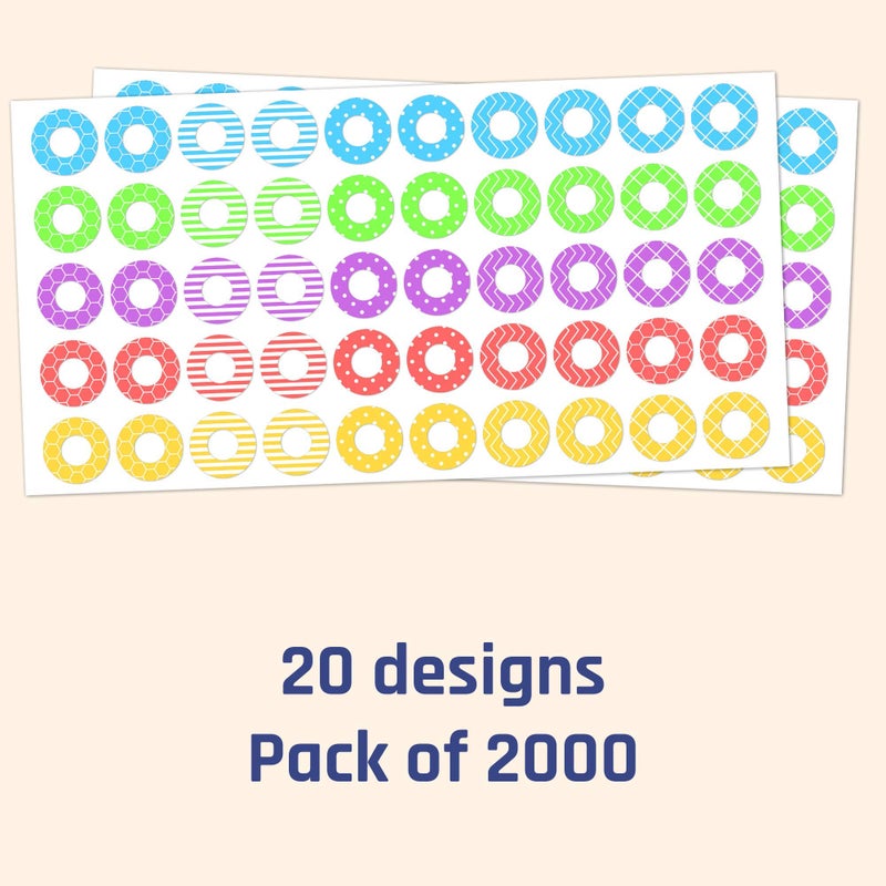 TownStix 2000 Pack, Hole Reinforcement Stickers Labels - 0.25", 20 Assorted Designs - Image 2